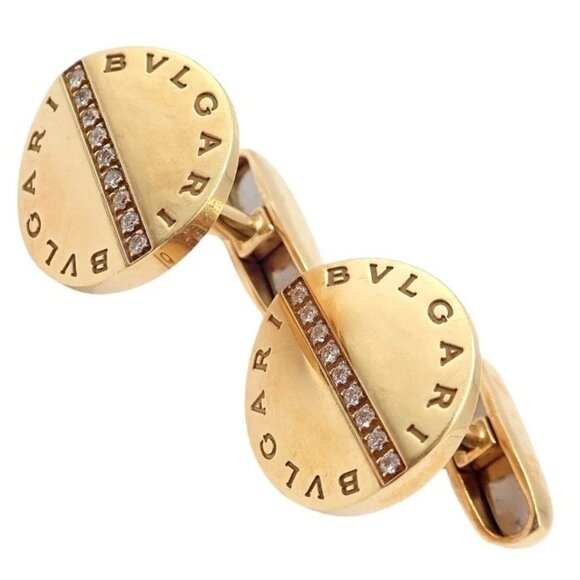 Authentic! Bvlgari Bulgari 18k Yellow Gold Diamond Classic Round Cufflinks - Picture 1 of 11